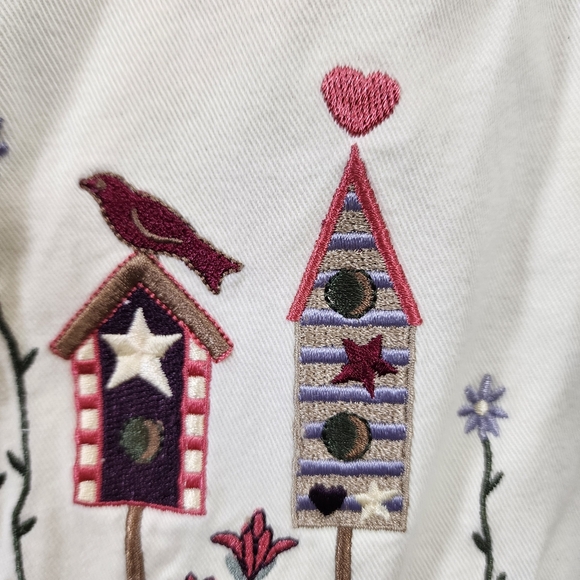 Vintage Christopher & Banks embroidered cat & birds button front shirt jacket XL - Picture 9 of 9